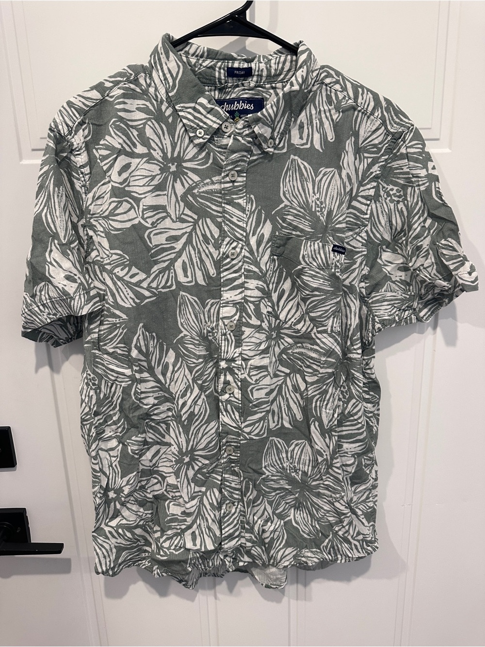 chubbies Friday Shirt Green and White Tropical Floral